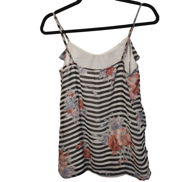 No Boundaries Black White Floral Stripe L Ruffle Tank Babydoll Boho Fairy Witchy - Picture 2 of 5